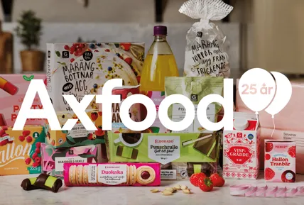 Private label products with axfood logo and balloons